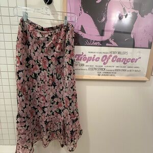 Alfred Dunner Pink and Black Floral A-Line Skirt